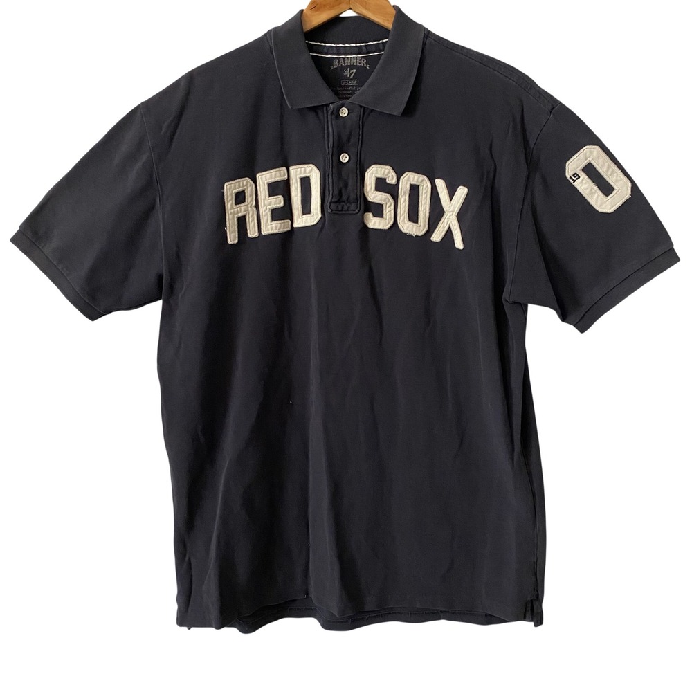 Vtg Boston Red Sox Polo Shirt Men XL Navy Blue Cotton Embroidered Short Sleeve